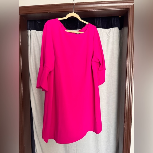 Hot Pink Flutter Sleeve Dress - Picture 1 of 4